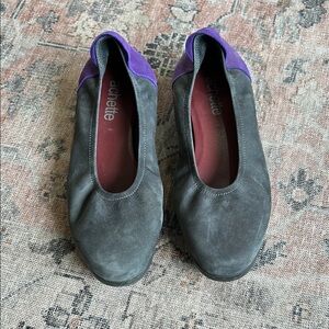 Arche Achette Nubuck Leather Gray and Purple Cushioned Ballet Flats